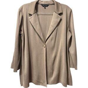 Ming Wang Single Gold Button Tan Jacket - Notch Lapel Collar Knit Blazer Size XL